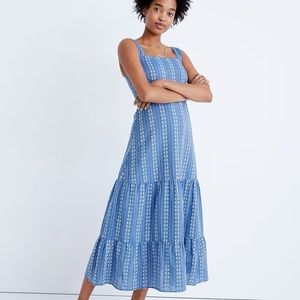 MADEWELL Embroidered Button-Back Tiered Dress